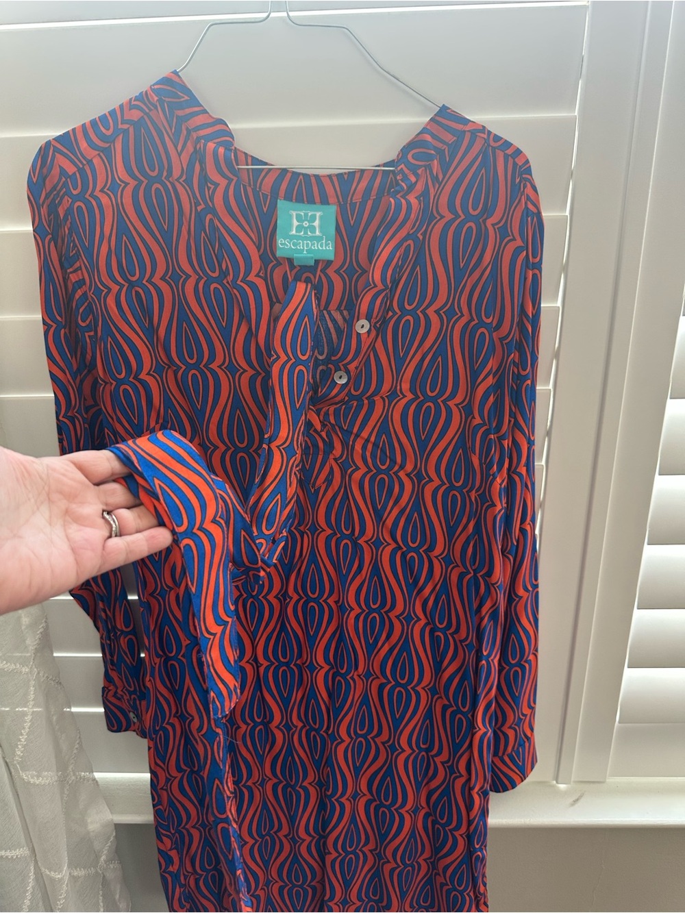 Escapada Navy & Orange Patterned Dress w Belt